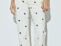 Прямые джинсы в горошек, Бежевый