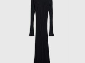 Расклёшенное платье в рубчик, Черный