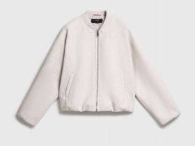 Бомбер из пальтовой ткани, Бежевый