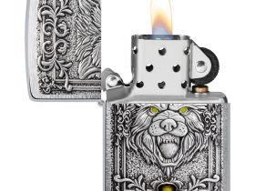 Зажигалка ZIPPO Wolf Emblem с покрытием Brushed Chrome, латунь/сталь, серебристая, 36x13x57 мм