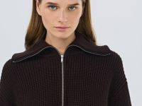 Джемпер с воротником-стойкой на молнии, Коричневый
