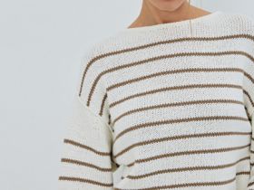 Укороченный джемпер в полоску, Бежевый