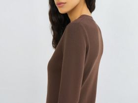 Вязаное облегающее платье, Коричневый