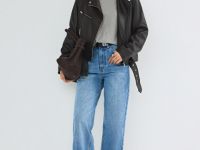 Широкие джинсы с высокой посадкой, Голубой