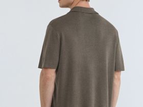 Вязаное поло с коротким рукавом, Коричневый