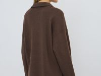 Джемпер с воротником-стойкой на молнии, Коричневый