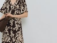 Льняное платье с разрезом спереди, Коричневый