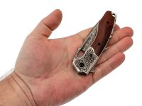 Складной нож Витязь, сталь дамаск, рукоять дерево, художественное травление