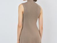 Вязаное платье с воротником-стойкой, Коричневый