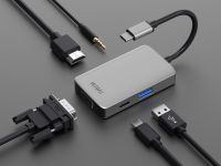 Адаптер Wiwu Alpha USB-C 5 в 1 на USB 3.0/Type-C/HDMI/VGA/Stereo (A513HVP) (Grey)