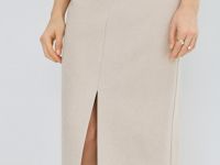 Трикотажная прямая юбка миди, Бежевый