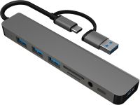 USB-хаб Pero MH01 USB / USB-C + USB / USB-C / mini-jack Серый