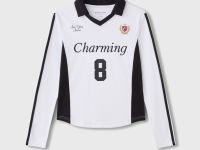 Белый лонгслив-поло с принтом и контрастными вставками Глория Джинс