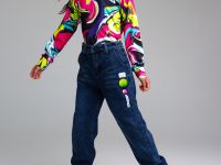 Брюки текстильные джинсовые утепленные флисом для девочек