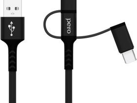 Кабель Pero DC-06 Universal USB / USB-C / Apple Lightning / microUSB 1 м Чёрный