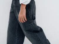 Джинсы объёмного кроя для девочек, Серый