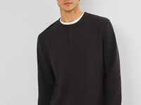 Лонгслив с воротником хенли, Коричневый