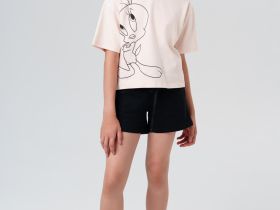 Комплект трикотажный для девочек: фуфайка (футболка), шорты