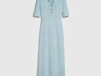 Платье в рубчик с воротником поло, Зеленый