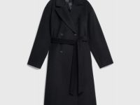 Длинное двубортное пальто с поясом, Черный