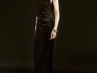 Бархатное платье с асимметричными лямками, Коричневый