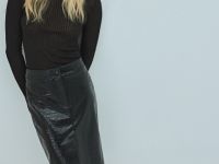 Юбка миди из искусственной кожи, Черный