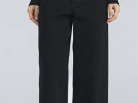 Укороченные широкие джинсы, Черный