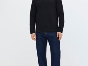 Лонгслив с воротником хенли, Черный