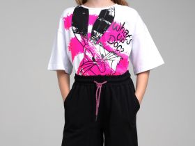 Комплект трикотажный для девочек: фуфайка (футболка), шорты