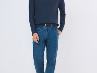 Текстурный джемпер с воротником хенли, Синий