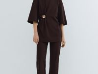 Футболка с брошью, Коричневый