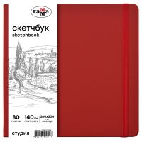 Скетчбук Гамма "Студия" 200*200 мм 80 л 140 г, винный, твердая обложка, на резинке, слоновая кость