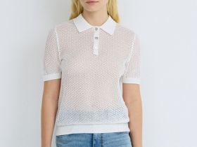 Джемпер поло из ажурной пряжи, Белый