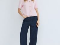 Кардиган с карманами и золотыми пуговицами, Розовый