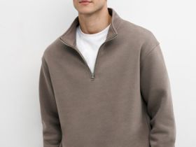 Толстовка с воротником-стойкой на молнии, Бежевый