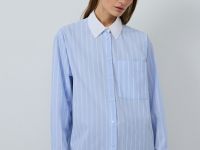 Хлопковая рубашка с контрастными деталями, Голубой