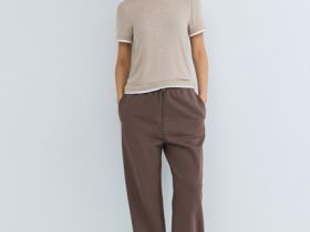 Футболка с контрастной окантовкой, Бежевый