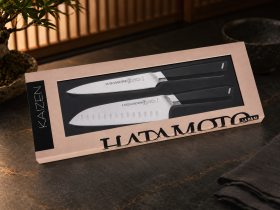 Набор из 2-х кухонных ножей Hatamoto 130/185 мм, сталь AUS-8, рукоять ABS-пластик, черный