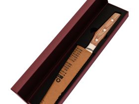 Кухонный нож шеф Shimomura Сантоку 170 мм, сталь VG-10 Damascus, рукоять дерево