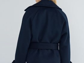 Короткое пальто из шерсти с поясом, Синий