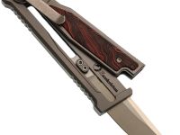 Фронтальный складной нож Reate EXO-M, сталь Elmax, рукоять чёрно-красный G10