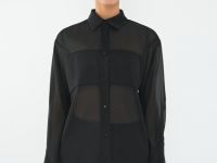 Полупрозрачная блузка из органзы с тонким поясом, Черный