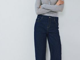 Свободные жатые джинсы с высокой посадкой, Синий