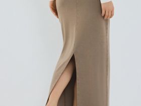 Прямая юбка с эффектом стирки, Бежевый