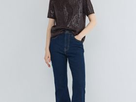 Джемпер с пайетками и коротким рукавом, Коричневый