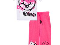 Комплект трикотажный для девочек: фуфайка (футболка), брюки