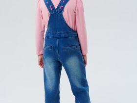 Полукомбинезон текстильный джинсовый утепленный флисом для девочек