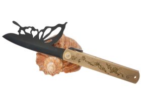 Складной нож Nagao Higonokami Papilio - Butterfly, 100мм, сталь Aogami Black, рукоять латунь