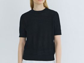 Ажурный джемпер с коротким рукавом, Черный