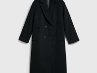 Длинное двубортное пальто из шерсти, Черный